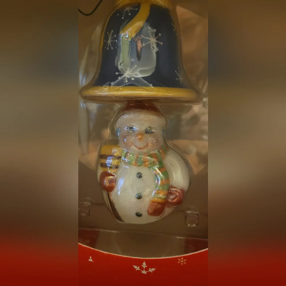 Vintage Holiday Celebration‎ Christopher Radko Bell & Snowman Ceramic Ornament